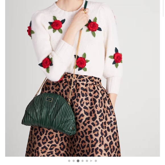 Kate Spade Patisserie Pleated 3d Croissant Clutch In Medieval Forest - Picture 12 of 12